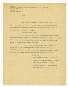 Statement by the Citizens National Committee for Sacco and Vanzetti and Mrs. John S. Codman, August 20, 1927