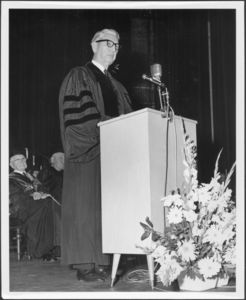 US Supreme Court Justice Thomas C. Clark delivers address at the 1966 Suffolk University Law School commencement