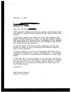 Letter from Needham constituent regarding busing, 1 December 1975