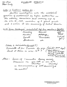 Handwritten letter to James P. McGovern from Cindy Buhl regarding Task Force's investigation of Jesuit murders