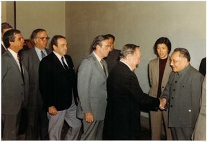 Members of a 1983 congressional delegation to China meet with Chinese officials