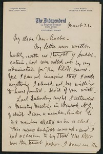Letter, approximately 1880-1900, William H. Ward to James Jeffrey Roche