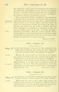 1784 Chap. 0037 An Act For Repealing One Act Of This Commonwealth, Made And Passed In The Year Of Our Lord, One Thousand Seven Hundred And Eighty-Four, Entitled, "An Act For Regulating The Market In Boston.".