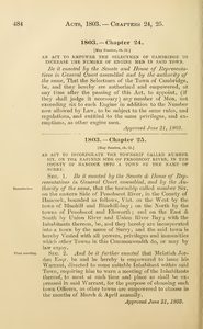 1803 Chap. 0024 An Act To Empower The Selectmen Of Cambridge To ...