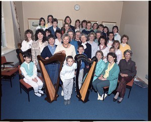 Group of harpists from all over Ireland at a Harpists Festival, Downpatrick
