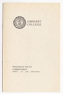 Amherst College Commencement program, 1932 June 20