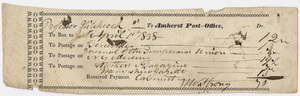Edward Hitchcock invoice for the Amherst Post Office, 1838 April 1