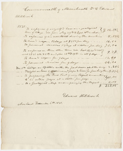 Edward Hitchcock geological survey expense account, 1831 December 6