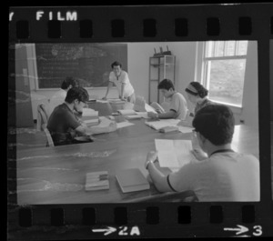 Photographs of students from Doshisha University in class, 1973 August
