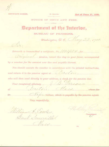 Pension form for William A. Cowles, 1900 May 23