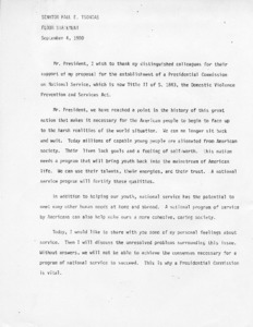 Floor Statement concerning the establishment of a Presidential Commission on National Service