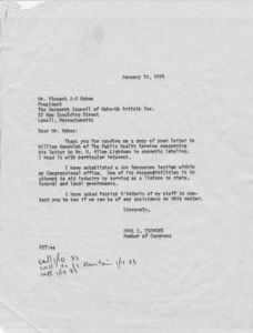 Letter to Vincent J-R Kehoe, from Paul E. Tsongas