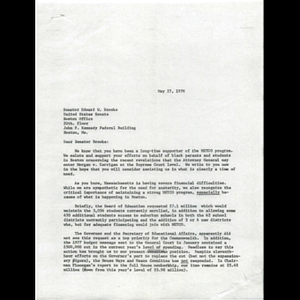 Letter, Senator Edward W. Brooke, May 27, 1976.