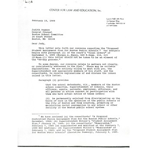 Letter, Judith Yogman, February 13, 1989.