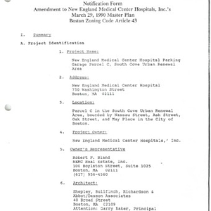 Report regarding the institutional master plan, notification form amendment to the New England Medical Center Hospitals, Inc.'s March 29, 1990 master plan