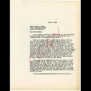 Letter from Otto Phillip Snowden to Rabbi Joseph S. Shubow about the MARRI-EDS