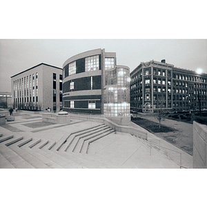 Exterior of Kariotis Hall at night