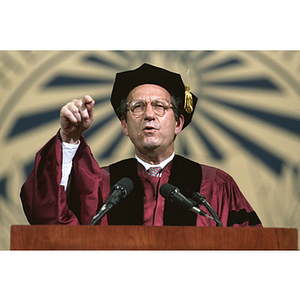 John M. Deutch, 1994 commencement speaker, delivering speech from the podium