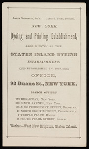 Brochure for the New York Dyeing and Printing Establishment, 98 Duane Street, New York, New York, undated