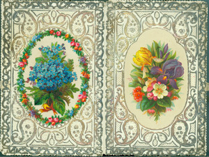 Christmas card, featuring string ties and floral designs, undated