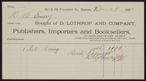Billhead for D. Lothrop and Company, publishers, importers and booksellers, 30 & 32 Franklin St., Boson, Mass., dated December 24, 1883