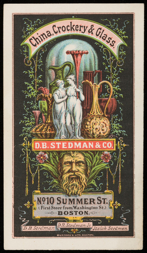Trade cards for D.B. Stedman & Co., china, crockery & glass, No. 10 Summer Street, Boston, Mass., undated