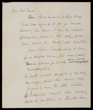 Thomas Lincoln Casey to Mrs. Sines, undated