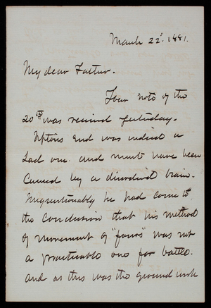 Thomas Lincoln Casey to General Silas Casey, March 22, 1881