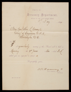 Office of the Light-House Board to Thomas Lincoln Casey, May 27, 1890