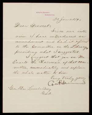 Senator Edmonds to Thomas Lincoln Casey, June 21, 1890 (1)