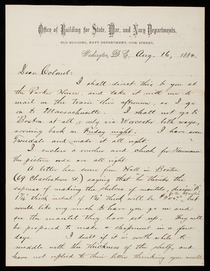 Bernard R. Green to Thomas Lincoln Casey, August 16, 1882