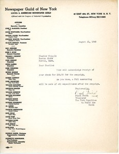 Letter from New York Committee to Build the Guild to Charles L. Whipple