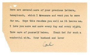 Note from Carl Henry to Edith Henry