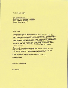 Letter from Mark H. McCormack to Mike Connor