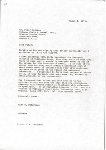 Letter from Mark H. McCormack to Peter German