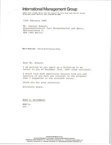 Letter from Mark H. McCormack to Guenter Erbach