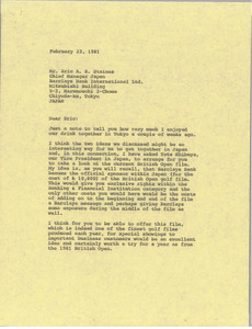 Letter from Mark H. McCormack to Eric A. K. Staines