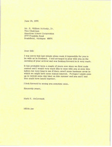 Letter from Mark H. McCormack to R. William McNealy