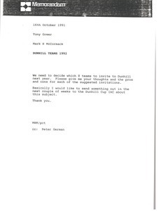 Memorandum from Mark H. McCormack to Tony Greer