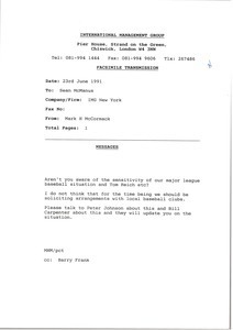 Fax from Mark H. McCormack to Sean McManus