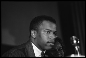 John Lewis seated on a panel at the Youth, Non-Violence, and Social Change conference, Howard University