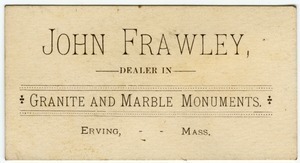 John Frawley Dealer in Granite and Marble Monuments