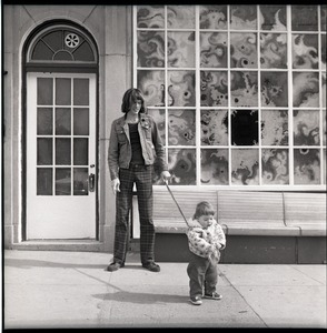 Mark Holland with daughter Lamia on a leash