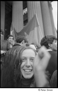 MIT war research demonstration: Lacey Mason among demonstrators