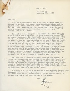 Letter from Gary Livingston to Judi Chamberlin