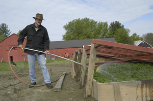 Lazy Acres Farm (Zuchowski Farm): Allan Zuchowski watering cold frames