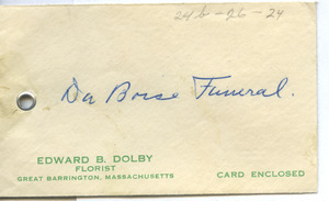 Condolence card from Dr. & Mrs. H. M. Barnes to W. E. B. Du Bois