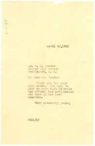 Letter from W. E. B. Du Bois to W. M. Brewer