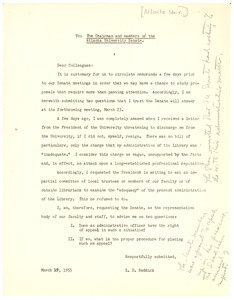 Letter from Lawrence D. Reddick to Atlanta University Senate