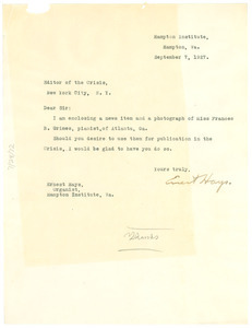 Letter from Ernest Hays to Editor of the Crisis